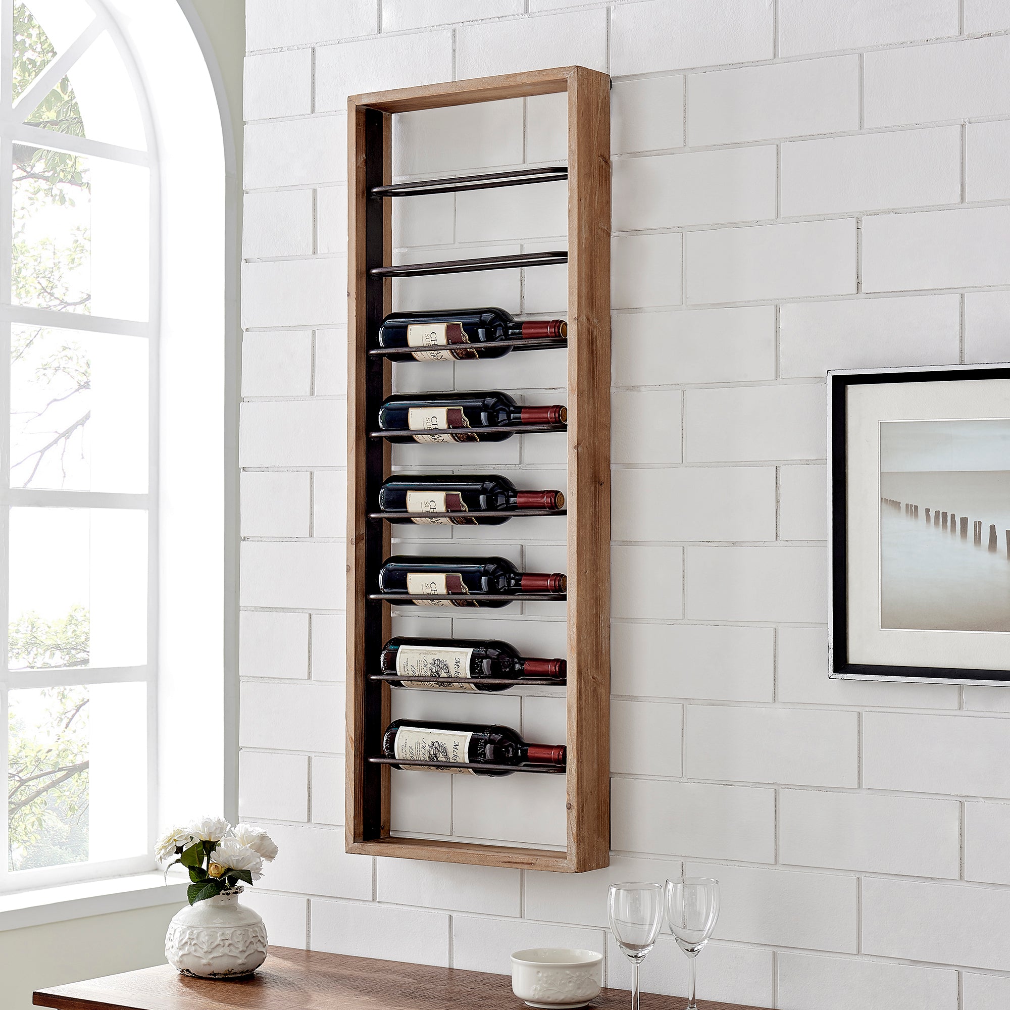 Brown wine rack with a ladder design