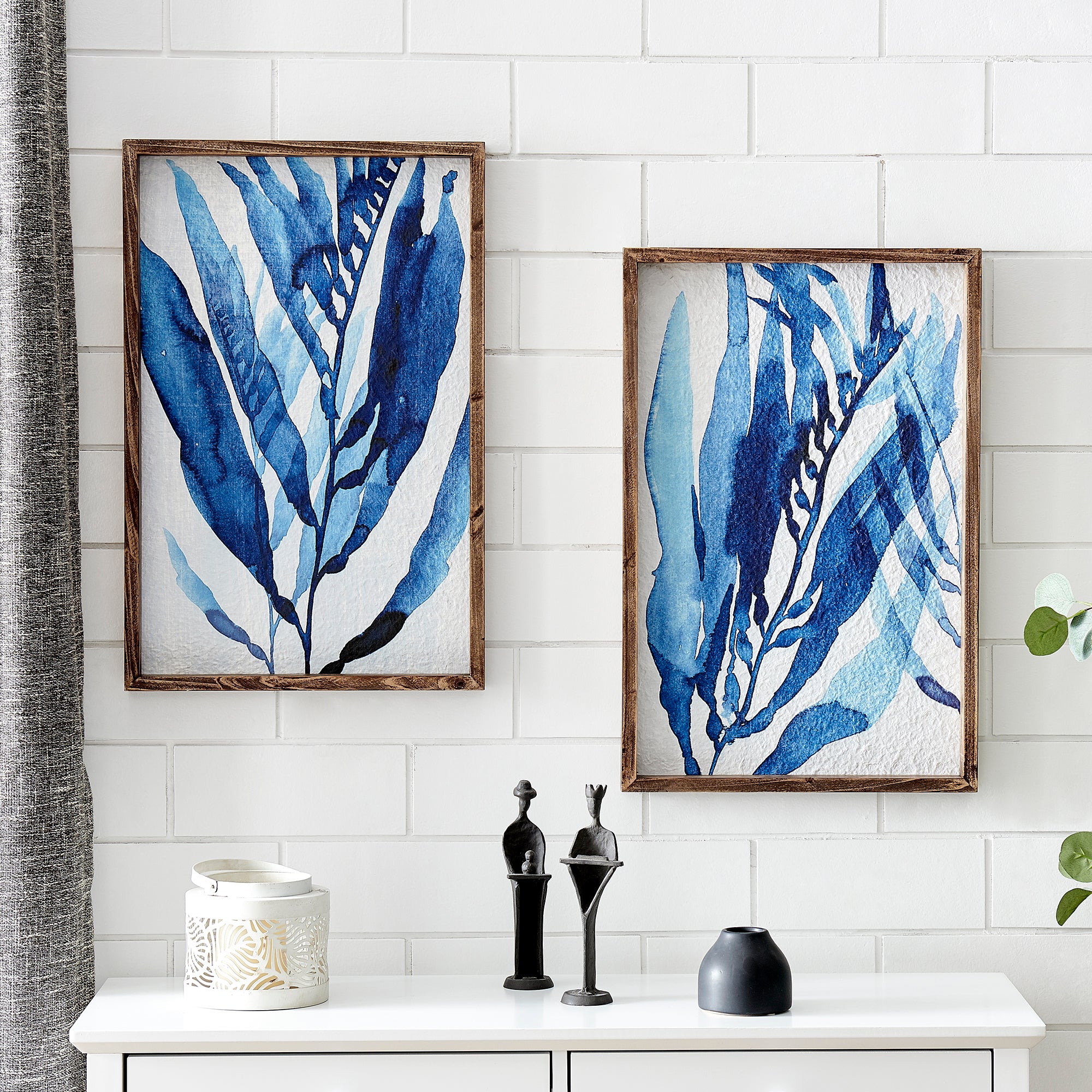 Blue leaves framed wall art