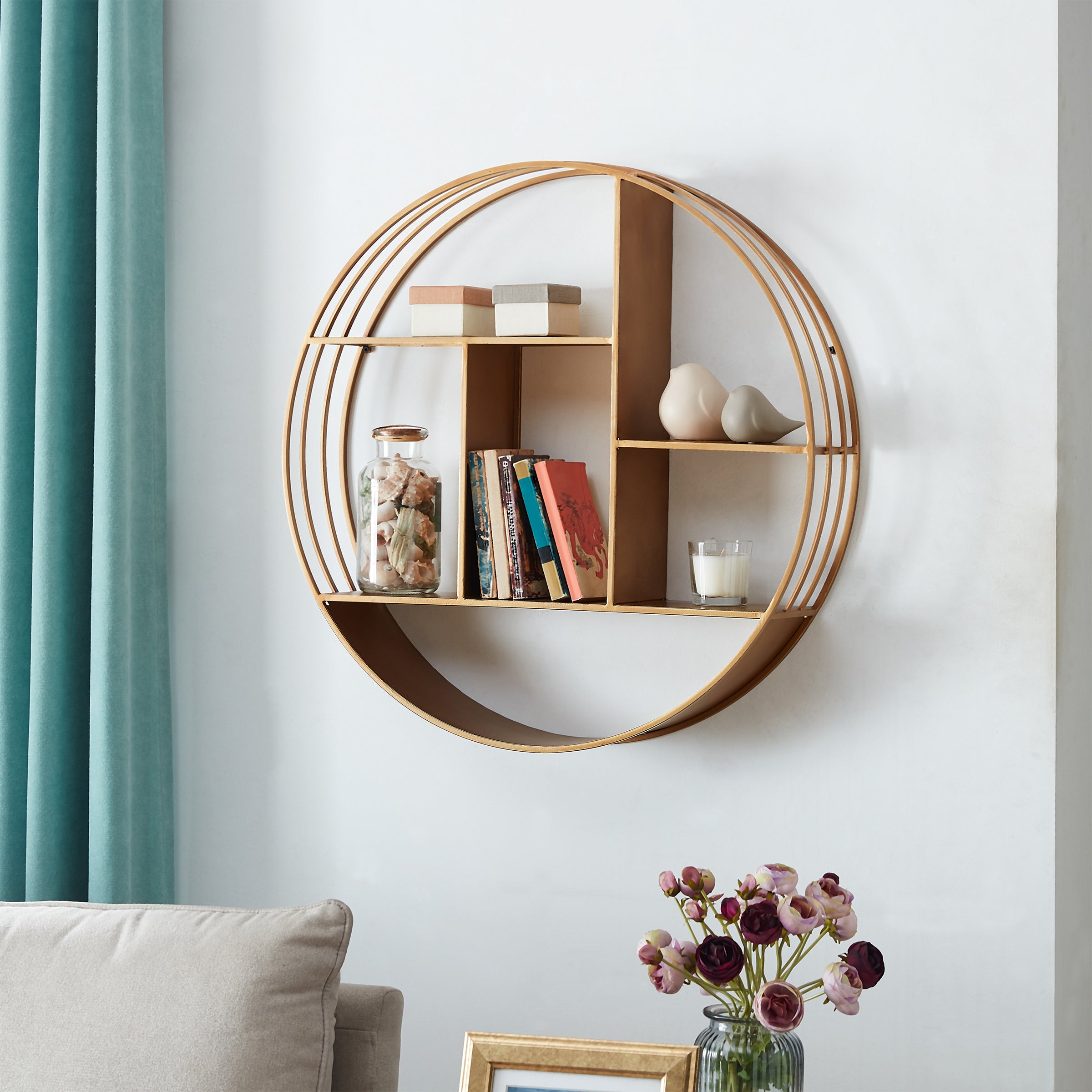 Gold round wall shelf