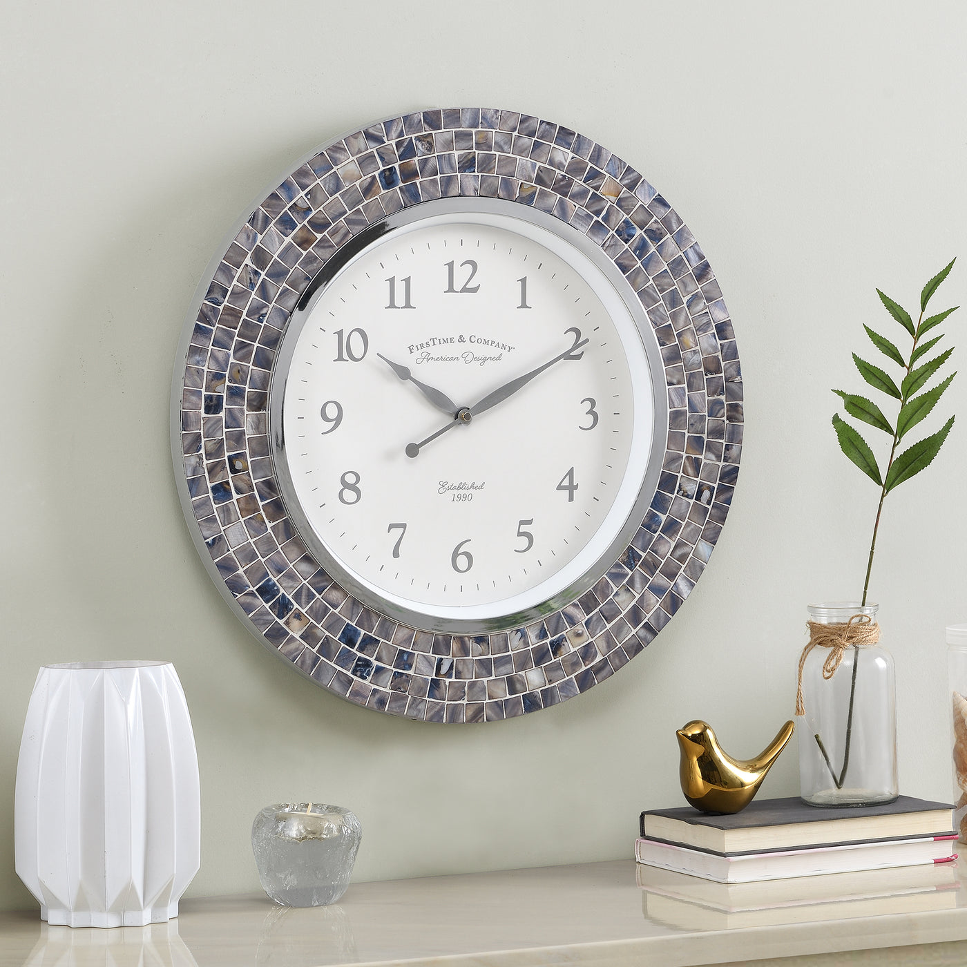 Vivien Pearl Mosaic Wall Clock