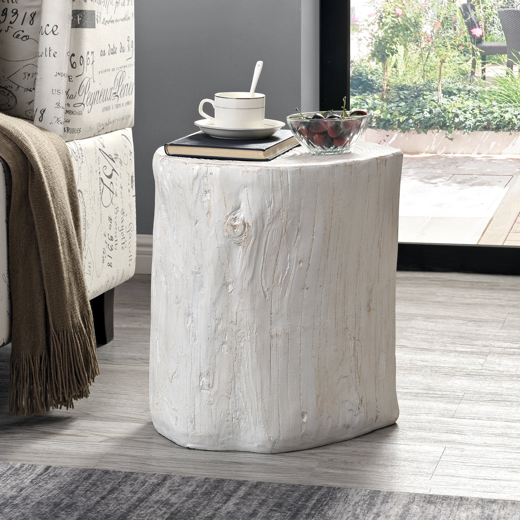 White tree deals stump side table