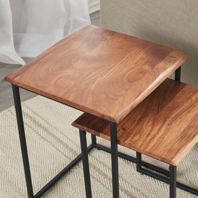Brown And Black Live Edge Nesting End Table 2-Piece Set
