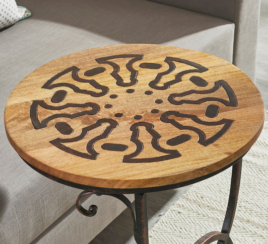 Natural And Black Jace Carved C End Table