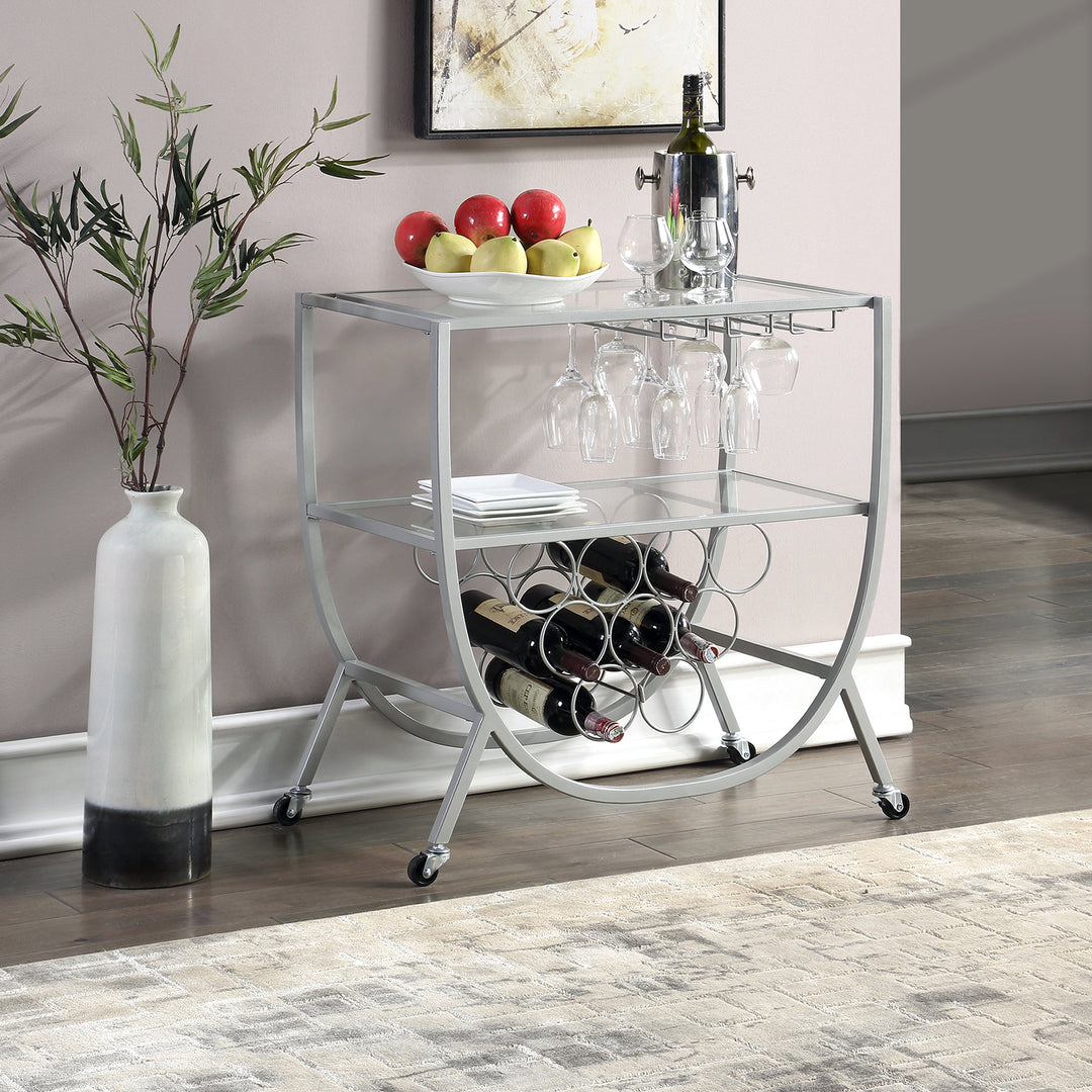 FirsTime & Co. Silver Catalina Bar Cart, Glam Style, Made of Metal