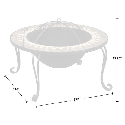 FirsTime & Co. Tan Artemis Fire Pit With Screen Lid, Industrial Style, Made of Mosaic Tiles