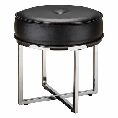 FirsTime & Co. Chrome And Black Anita Ottoman, Glam Style, Made of Faux Leather