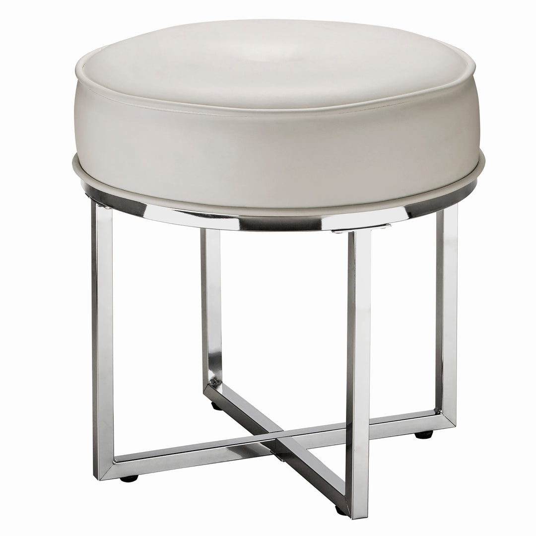 FirsTime & Co. Chrome And White Anita Ottoman, Glam Style, Made of Faux Leather