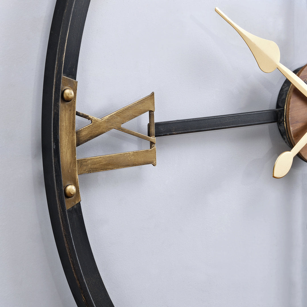 FirsTime & Co. Black and Gold Rowan Wall Clock, Industrial Style, Made of Metal