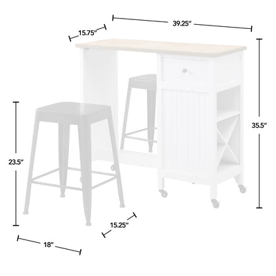 FirsTime & Co. White And Natural Shayna Kitchen Cart With 2 Stools, Farmhouse Style, Made of Wood