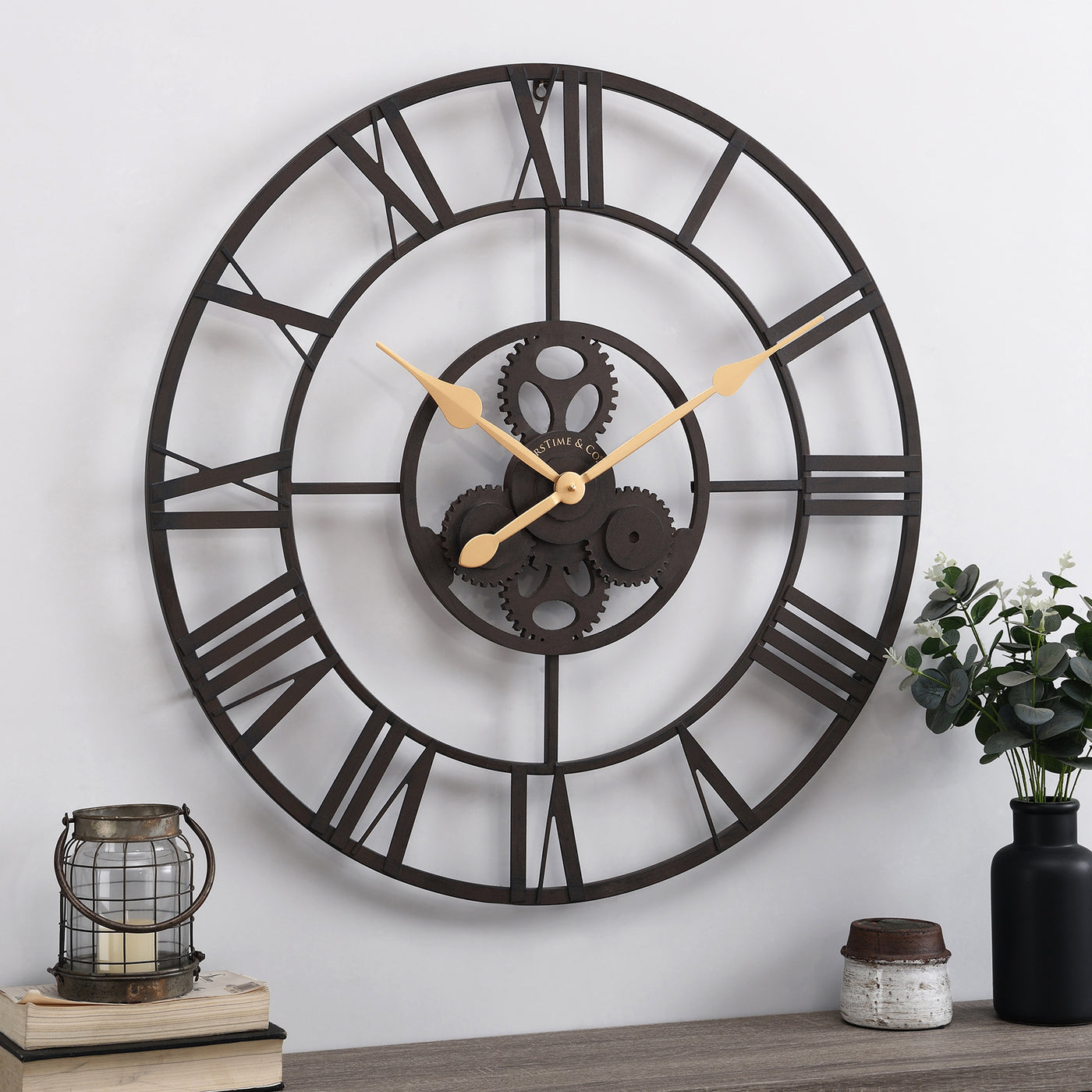 FirsTime & Co. Dark Brown Rutherford Gears Wall Clock, Industrial Style, Made of Metal