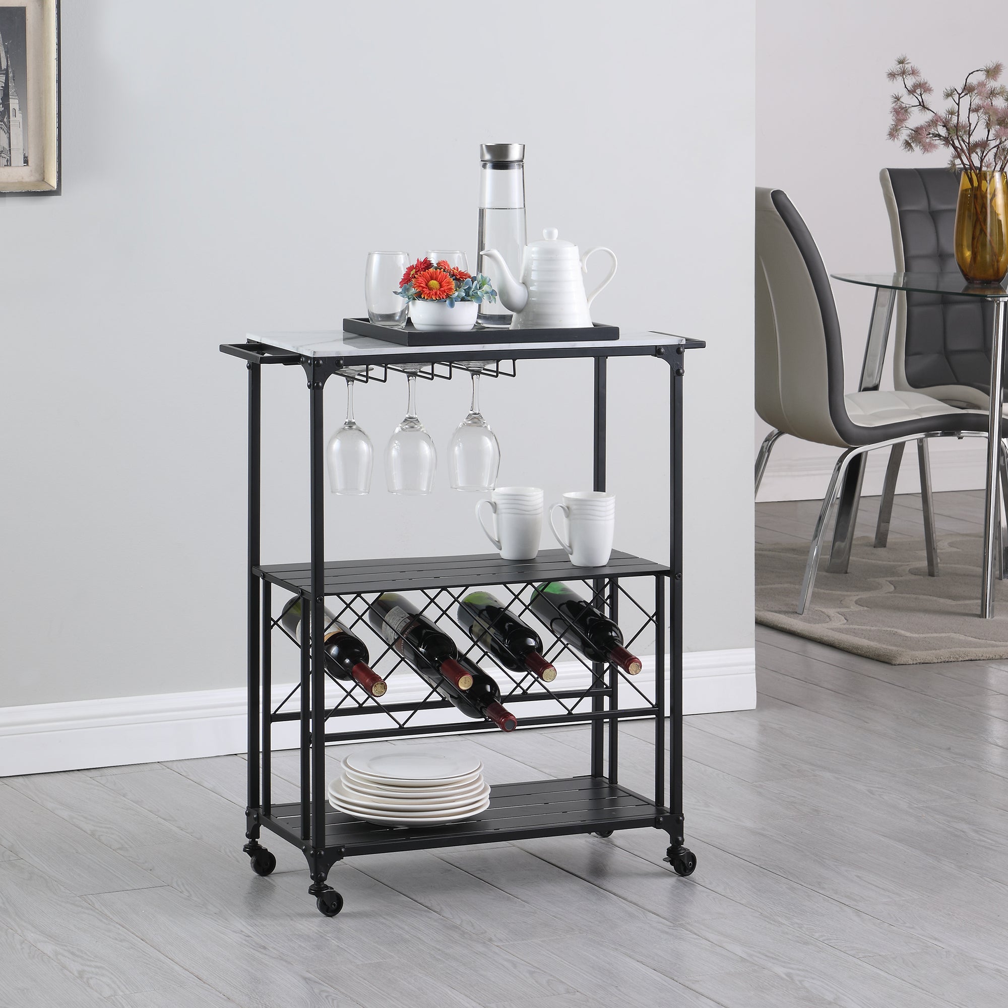 Black bar cart outlet with wine rack