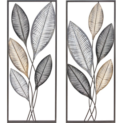 FirsTime & Co. Silver Metallic Leaves Wall Decor 2-Piece Set