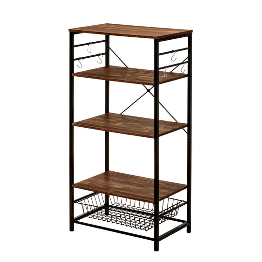 FirsTime & Co. Black And Brown Everleigh Bakers Rack With Hooks, Farmhouse Style, Made of Wood