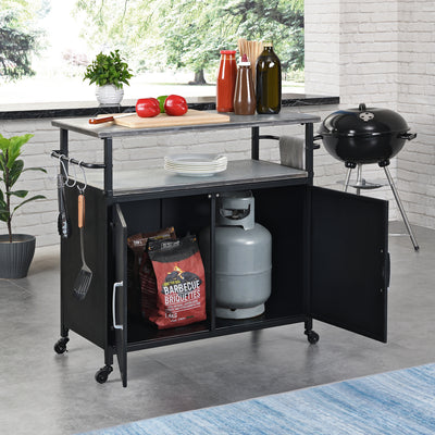 FirsTime & Co. Black Davidson Outdoor Grilling Kitchen Cart, Industrial Style, Made of Metal