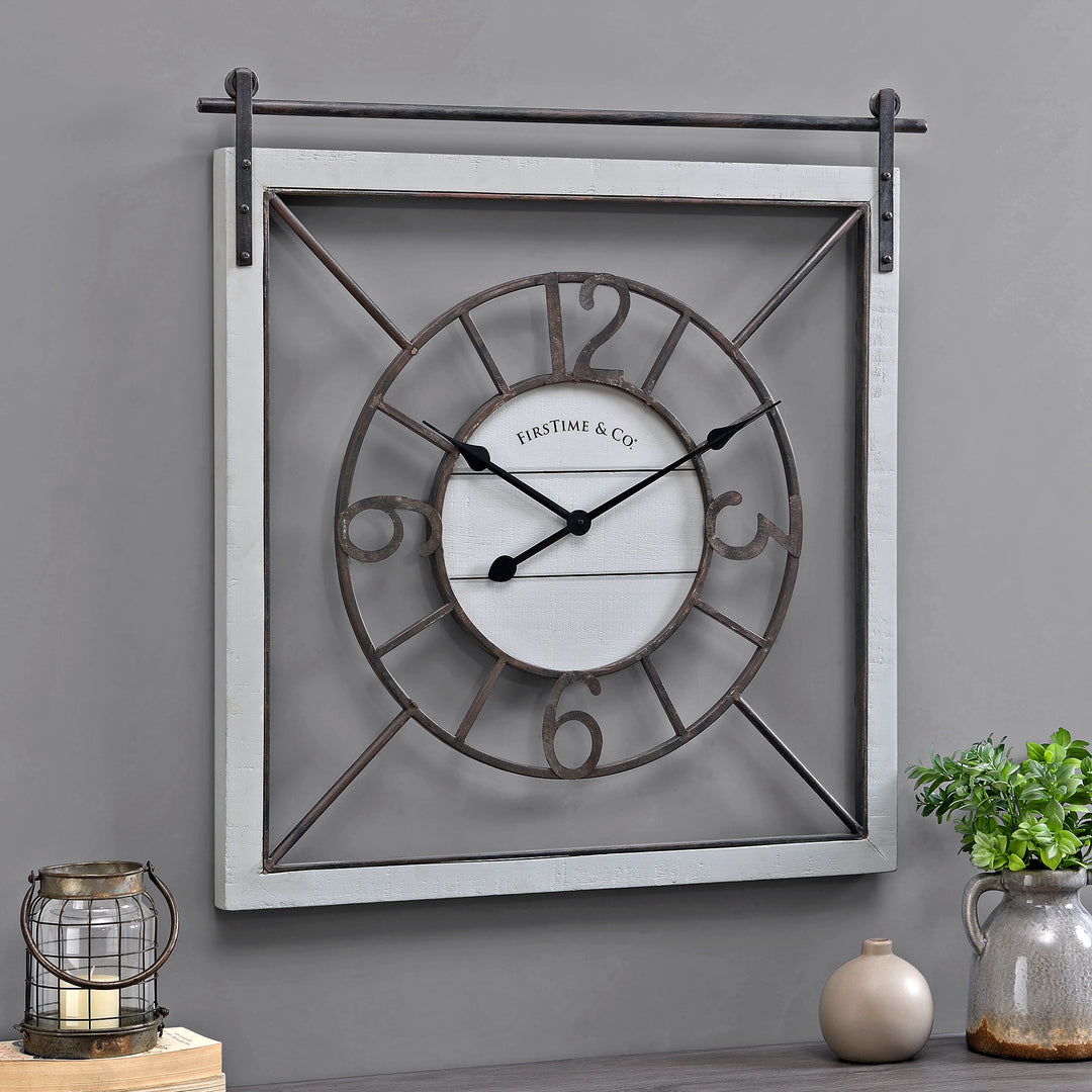 FirsTime & Co. Gray Morrison Barn Door Wall Clock, Farmhouse Style, Made of Wood