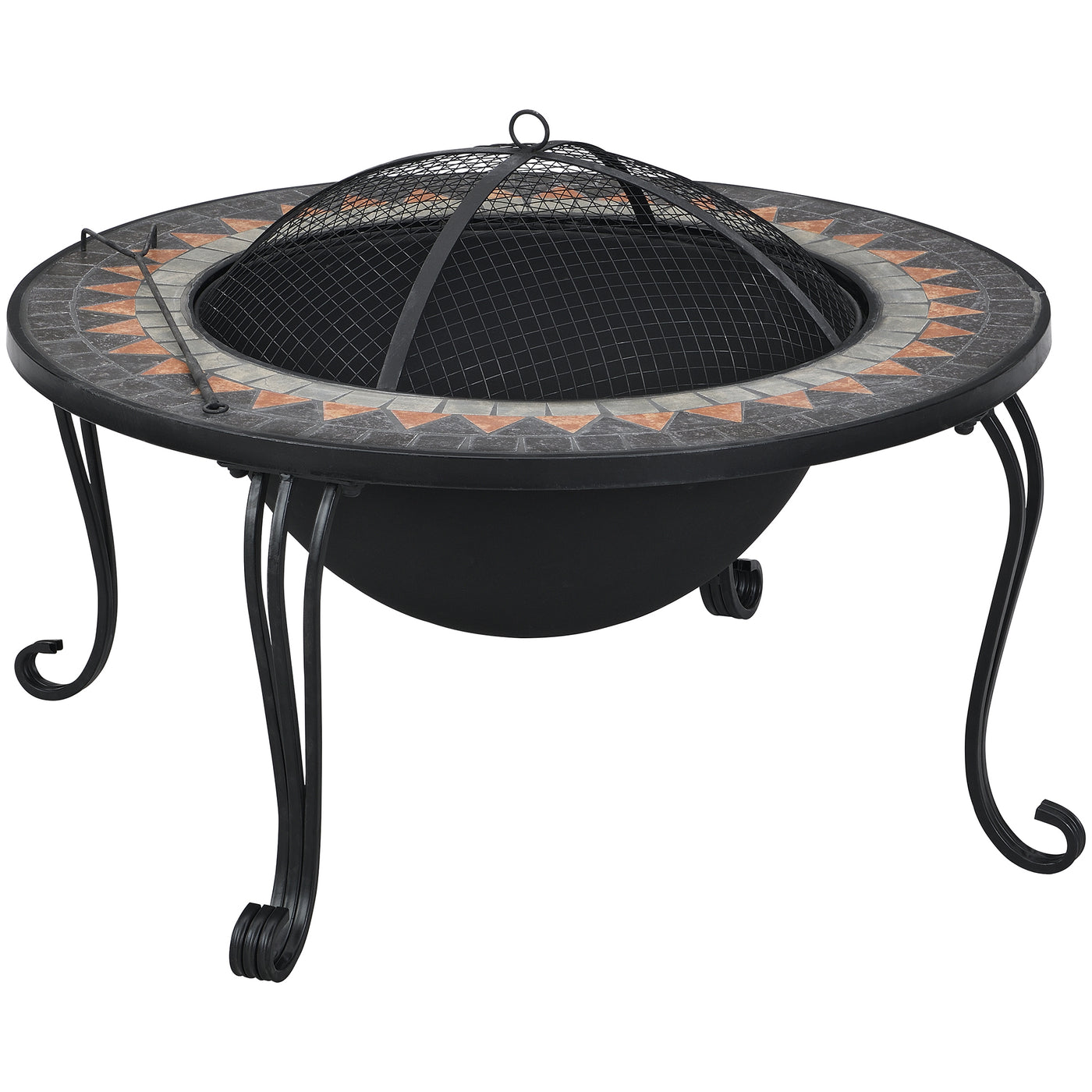 FirsTime & Co. Dark Gray Artemis Fire Pit With Screen Lid, Industrial Style, Made of Mosaic Tiles