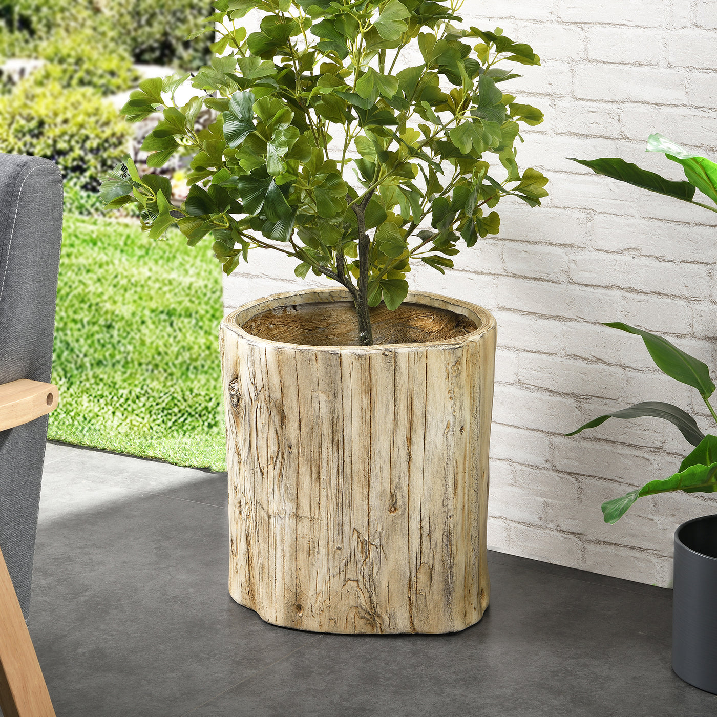 FirsTime & Co. Natural Carrigan Log Outdoor Planter, Farmhouse Style, Made of Faux Wood