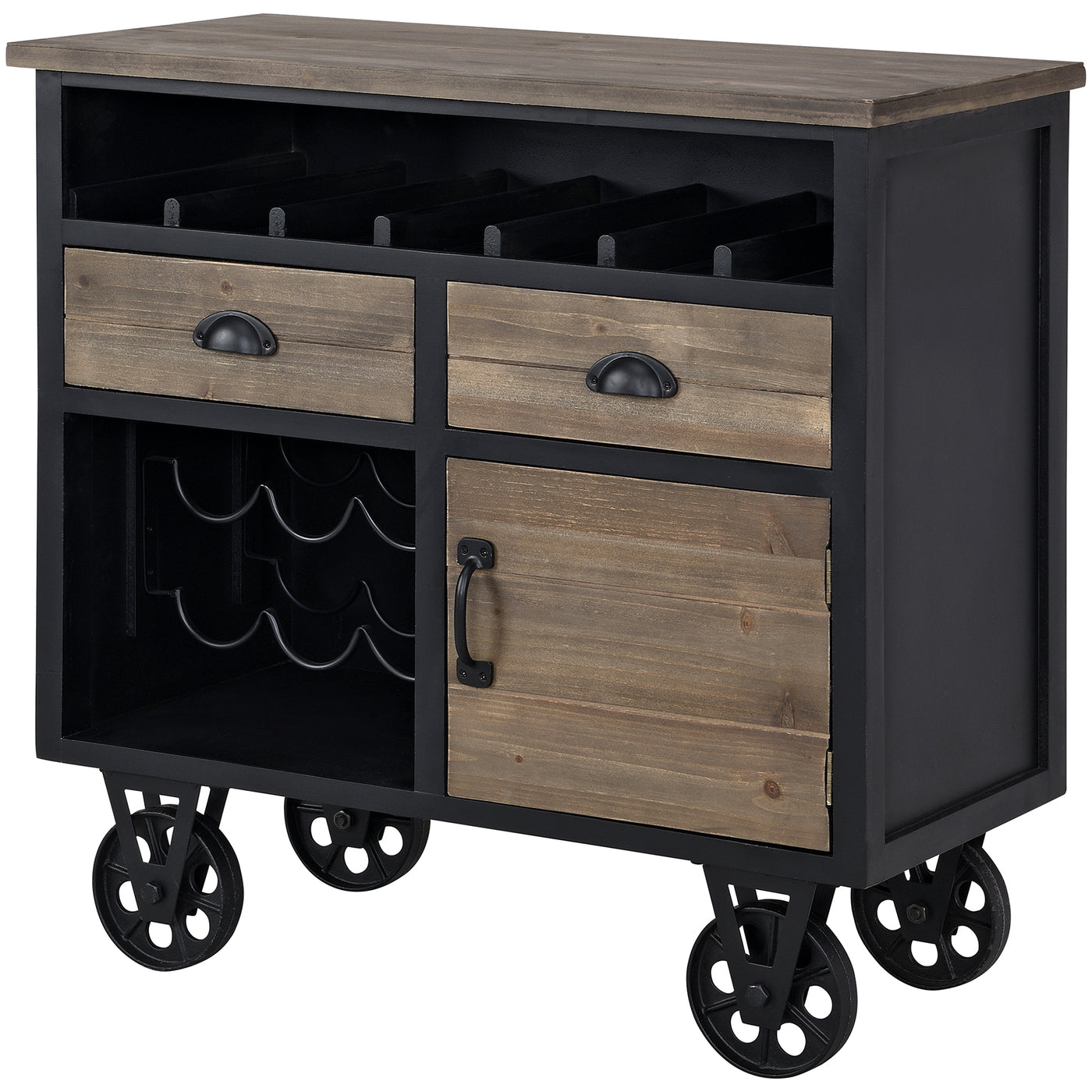 FirsTime & Co. Black And Brown Logan Bar Cart, Farmhouse Style, Made of Wood