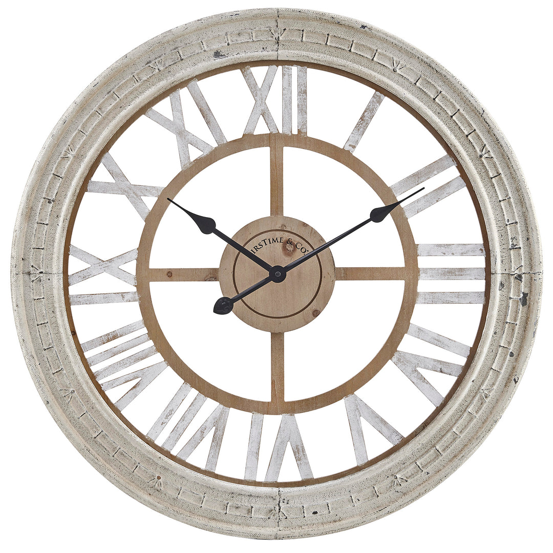 FirsTime & Co. White Brinkley Roman Wall Clock, Farmhouse Style, Made of Wood