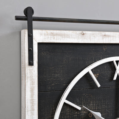 FirsTime & Co. Black And White Brennan Barn Door Wall Clock, Farmhouse Style, Made of Wood