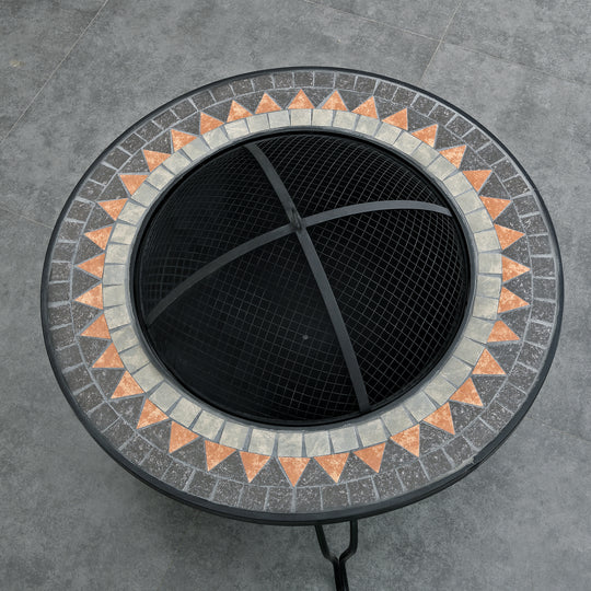 FirsTime & Co. Dark Gray Artemis Fire Pit With Screen Lid, Industrial Style, Made of Mosaic Tiles