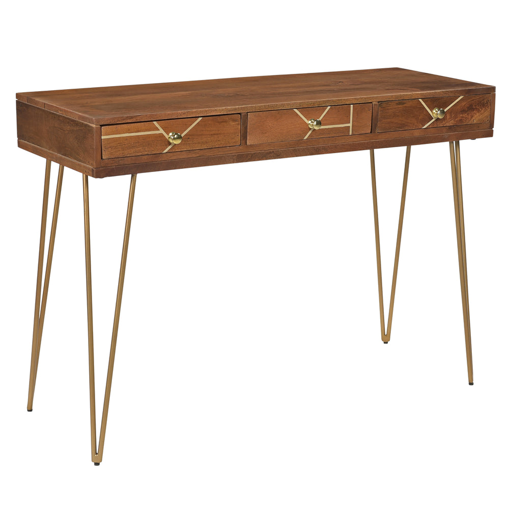 FirsTime & Co. Brown And Gold Jayden Inlay Desk, Modern Style, Made of Wood
