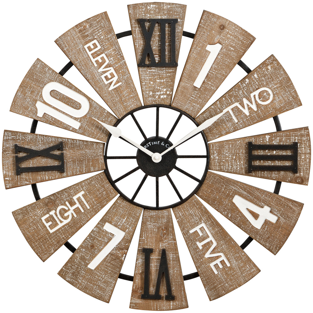 FirsTime & Co. Natural Leland Windmill Wall Clock, Farmhouse Style, Made of Wood