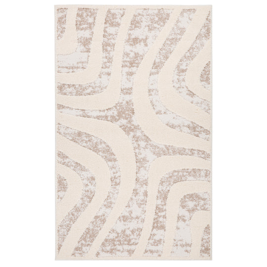 FirsTime & Co. Beige Raymond Ripple Shag Area Rug, Modern Style, Made of Polyester and Polypropylene Blend