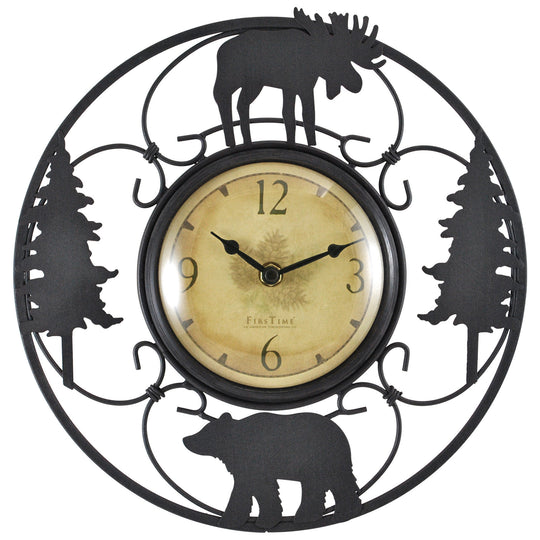 FirsTime & Co. Black Wildlife Wire Wall Clock, Cabin & Lodge Style, Made of Metal