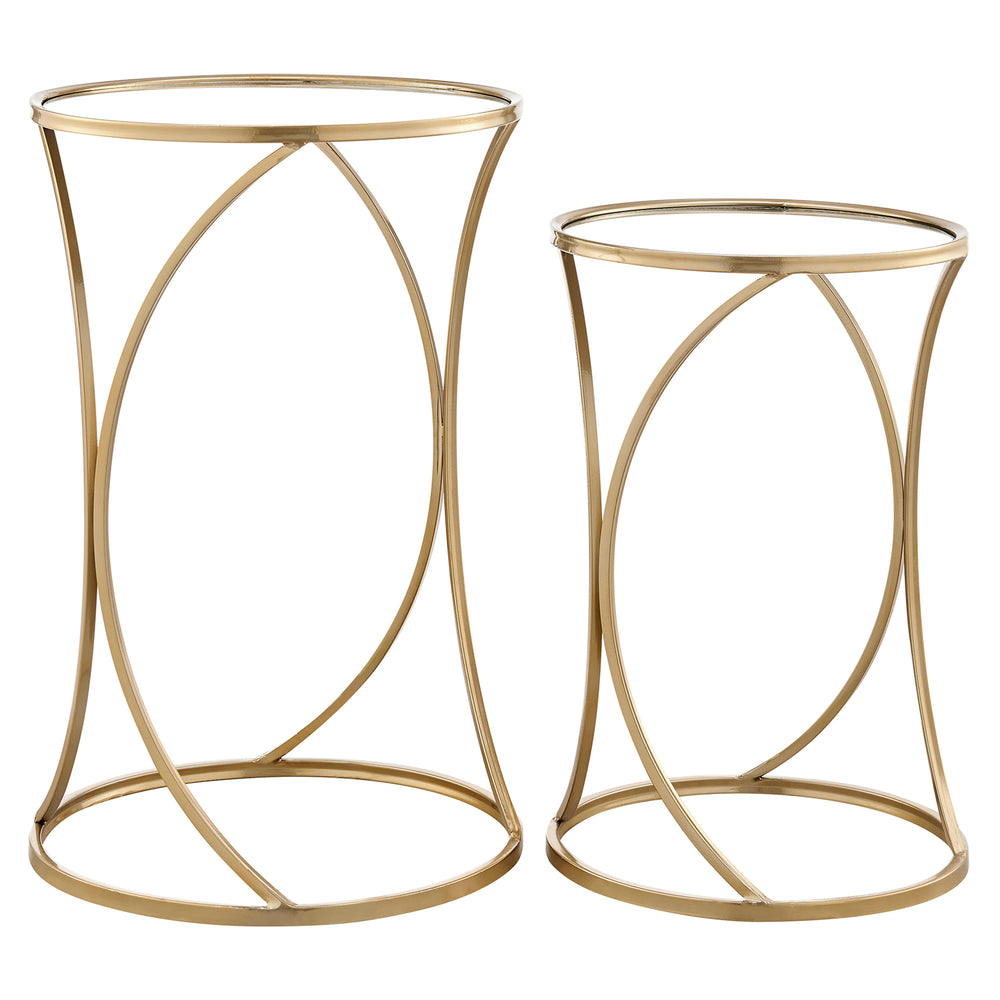 FirsTime & Co. Gold Sanibel Mirrored Nesting End Table 2-Piece Set, Mid-Century Modern Style, Made of Metal