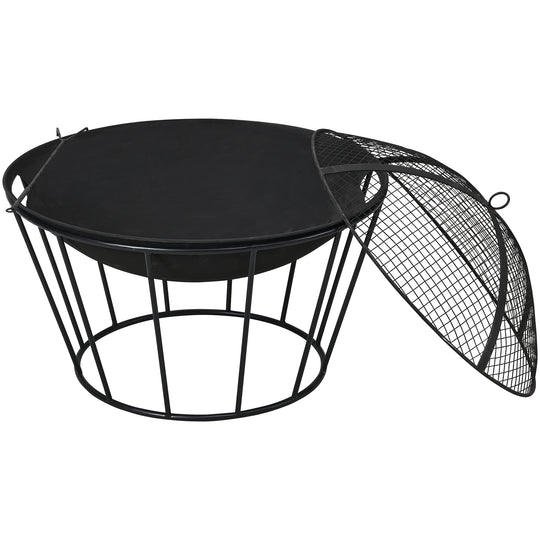 FirsTime & Co. Black Lakeview Fire Pit With Screen Lid, Modern Style, Made of Metal