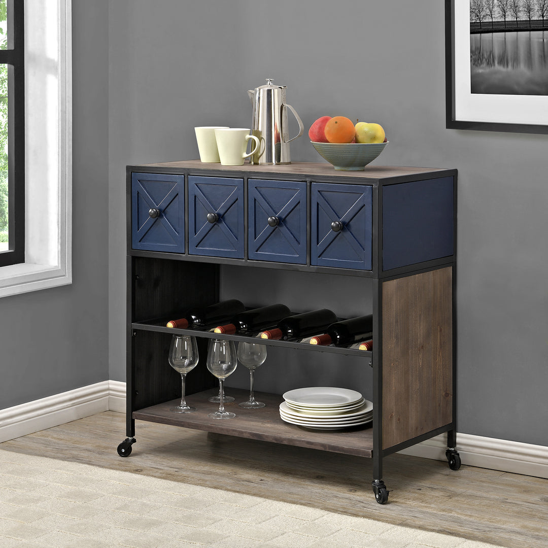 FirsTime & Co. Navy And Brown Clarkson Kitchen Cart, Farmhouse Style, Made of Wood