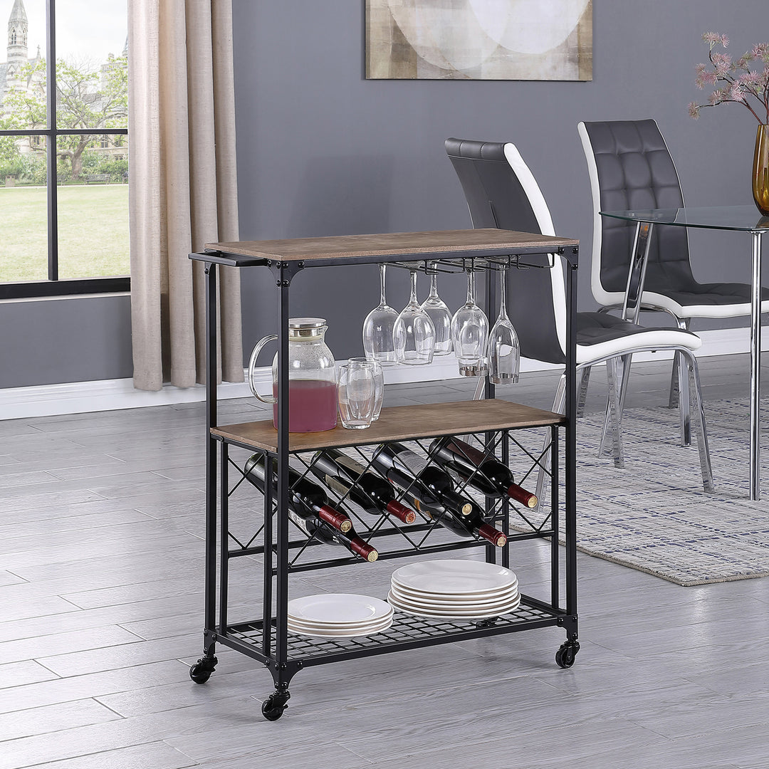 FirsTime & Co. Black And Brown Brackenhill Bar Cart, Farmhouse Style, Made of Wood
