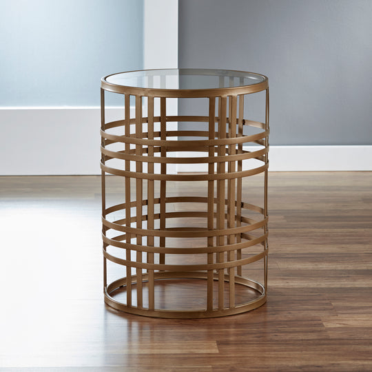 FirsTime & Co. Gold Woven End Table, Modern Style, Made of Metal