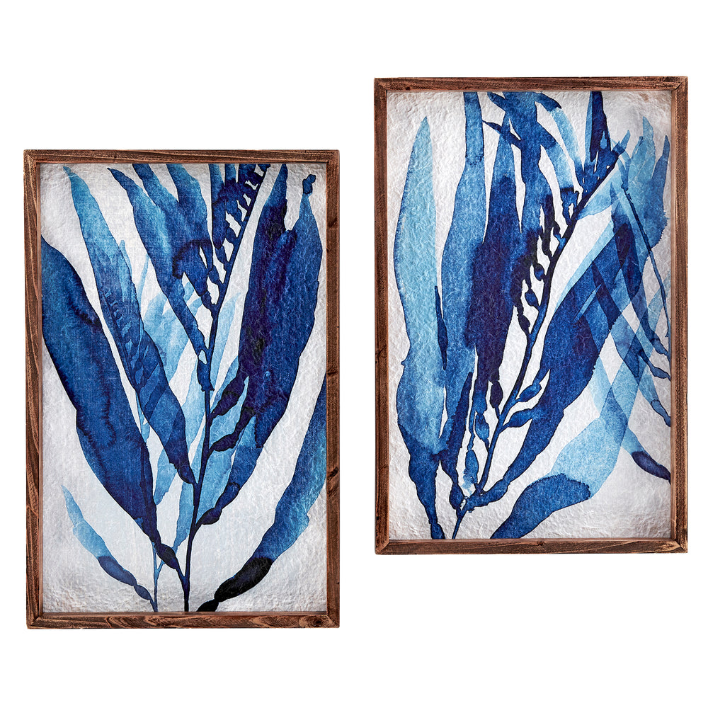 FirsTime & Co. Blue Fronds Framed Wall Art 2-Piece Set, Modern Style, Made of Paper