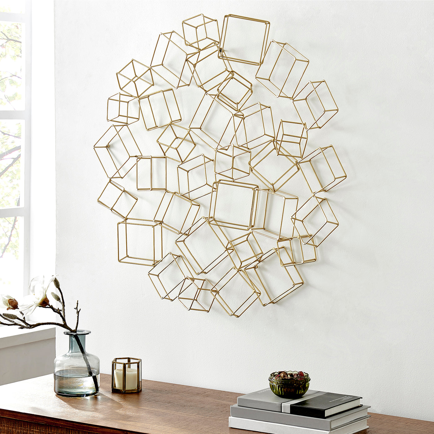 FirsTime & Co. Gold Giselle Cubes Wall Decor, Modern Style, Made of Metal