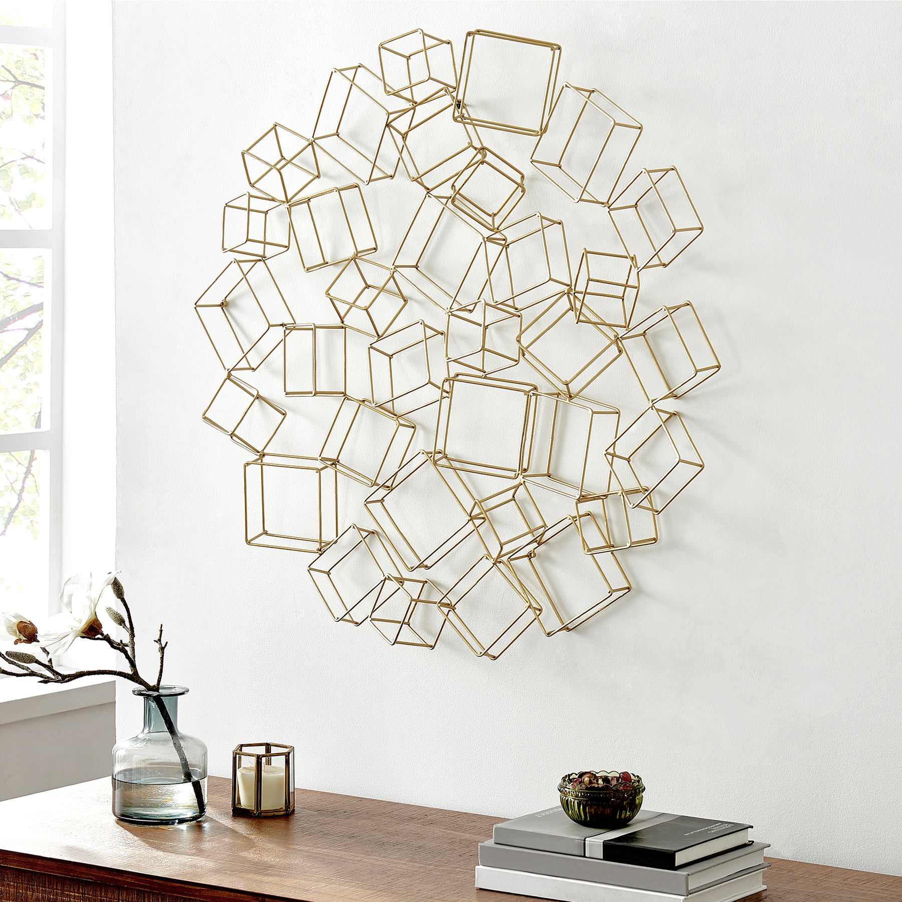 FirsTime & Co. Gold Giselle Cubes Wall Decor, Modern, Metal, 31.5 x 4.25 x  31.5 inches