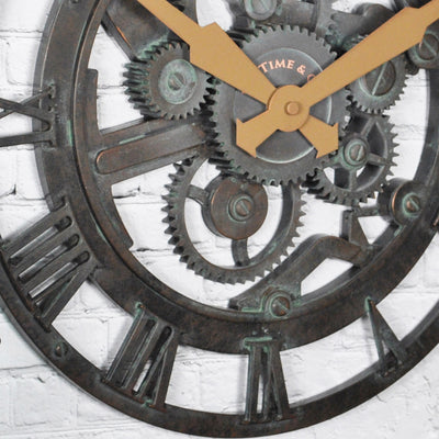 FirsTime & Co. Verdigris Oxidized Gears Wall Clock, Industrial Style, Made of Plastic