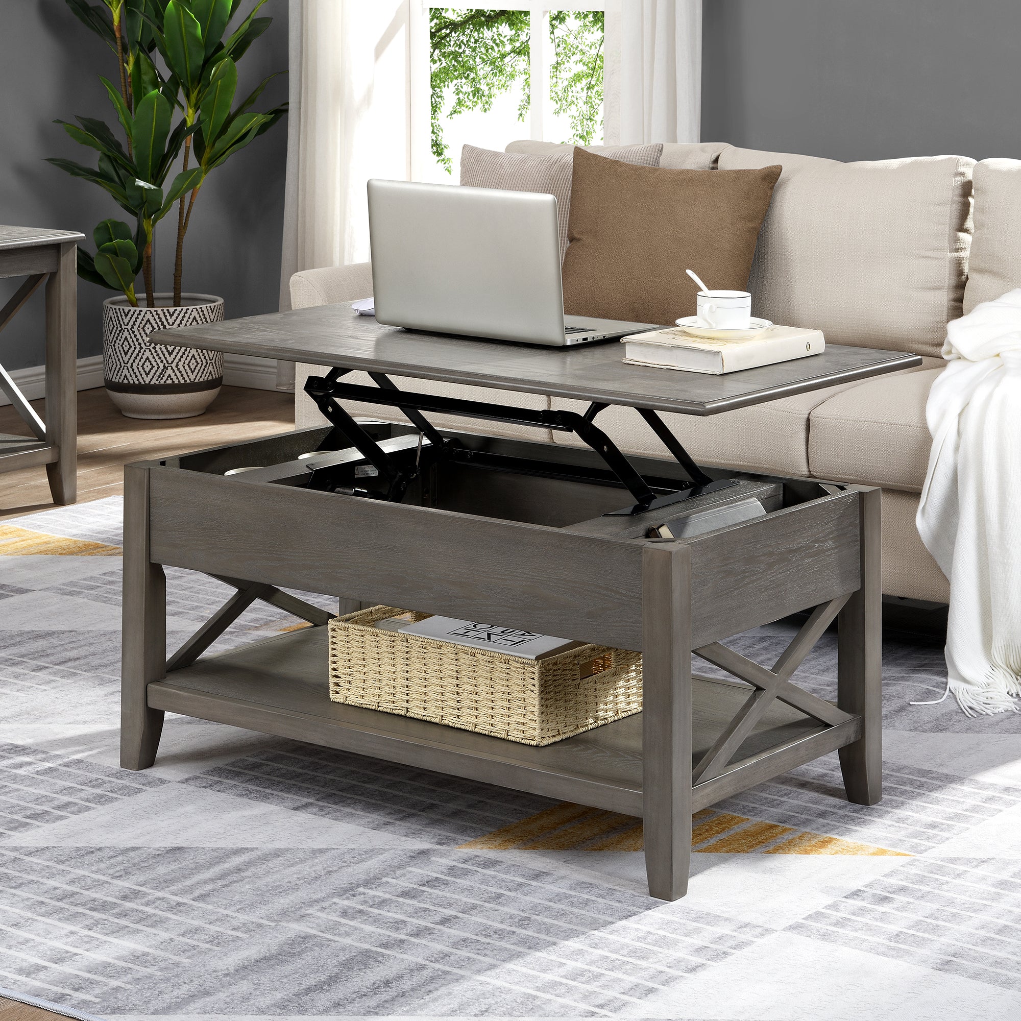 Gray coffee table store with lift top