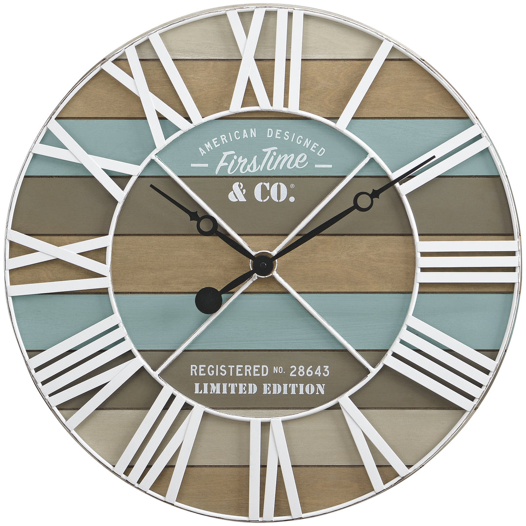 FirsTime & Co. Blue Maritime Planks Wall Clock, Farmhouse Style, Made of Metal