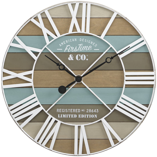FirsTime & Co. Blue Maritime Planks Wall Clock, Farmhouse Style, Made of Metal
