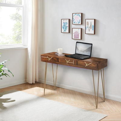 FirsTime & Co. Brown And Gold Jayden Inlay Desk, Modern Style, Made of Wood