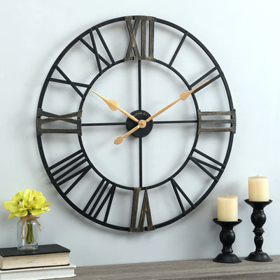 FirsTime & Co. Black Bradshaw Roman Wall Clock, Farmhouse Style, Made of Metal