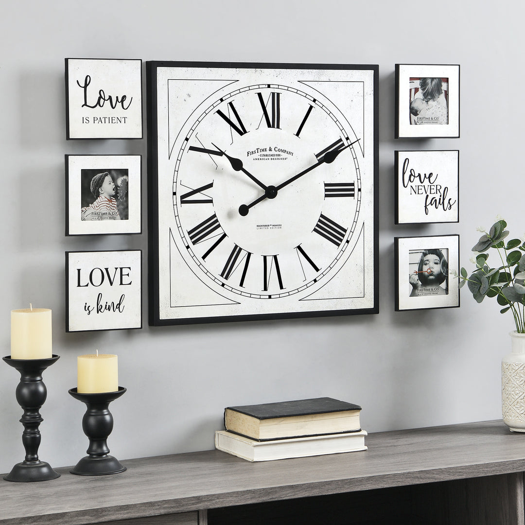 FirsTime & Co. White Love Frame Gallery Wall Clock 7-Piece Set, Farmhouse Style, Made of Plastic