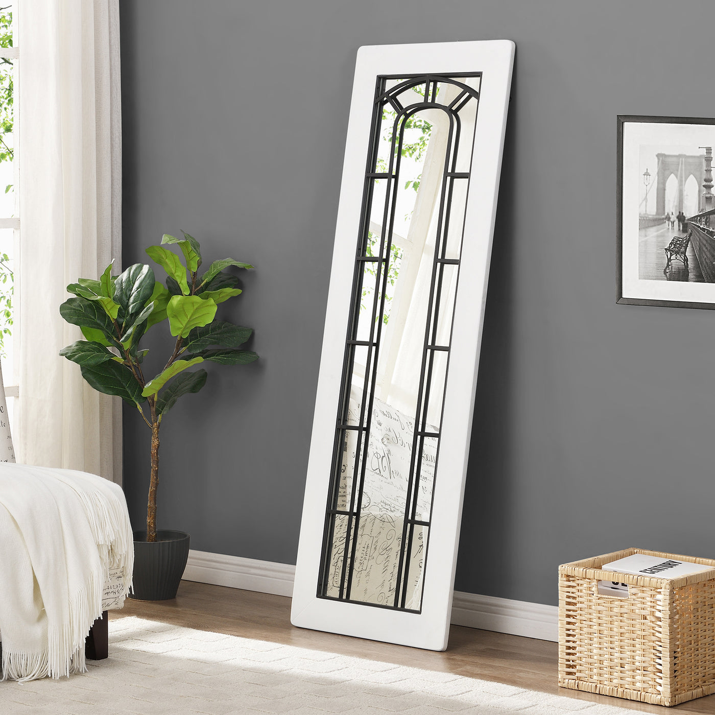 FirsTime & Co. White Brisbane Windowpane Standing Mirror, Farmhouse Style, Made of Wood