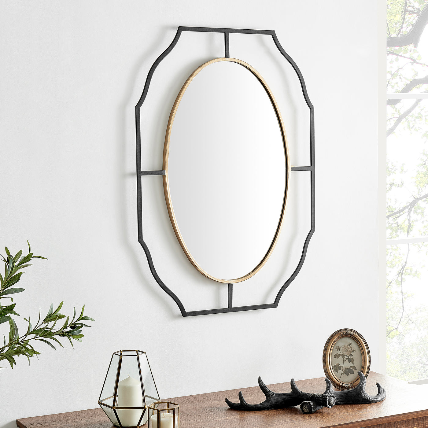 FirsTime & Co. Black And Gold Ramona Wall Mirror, Modern Style, Made of Metal