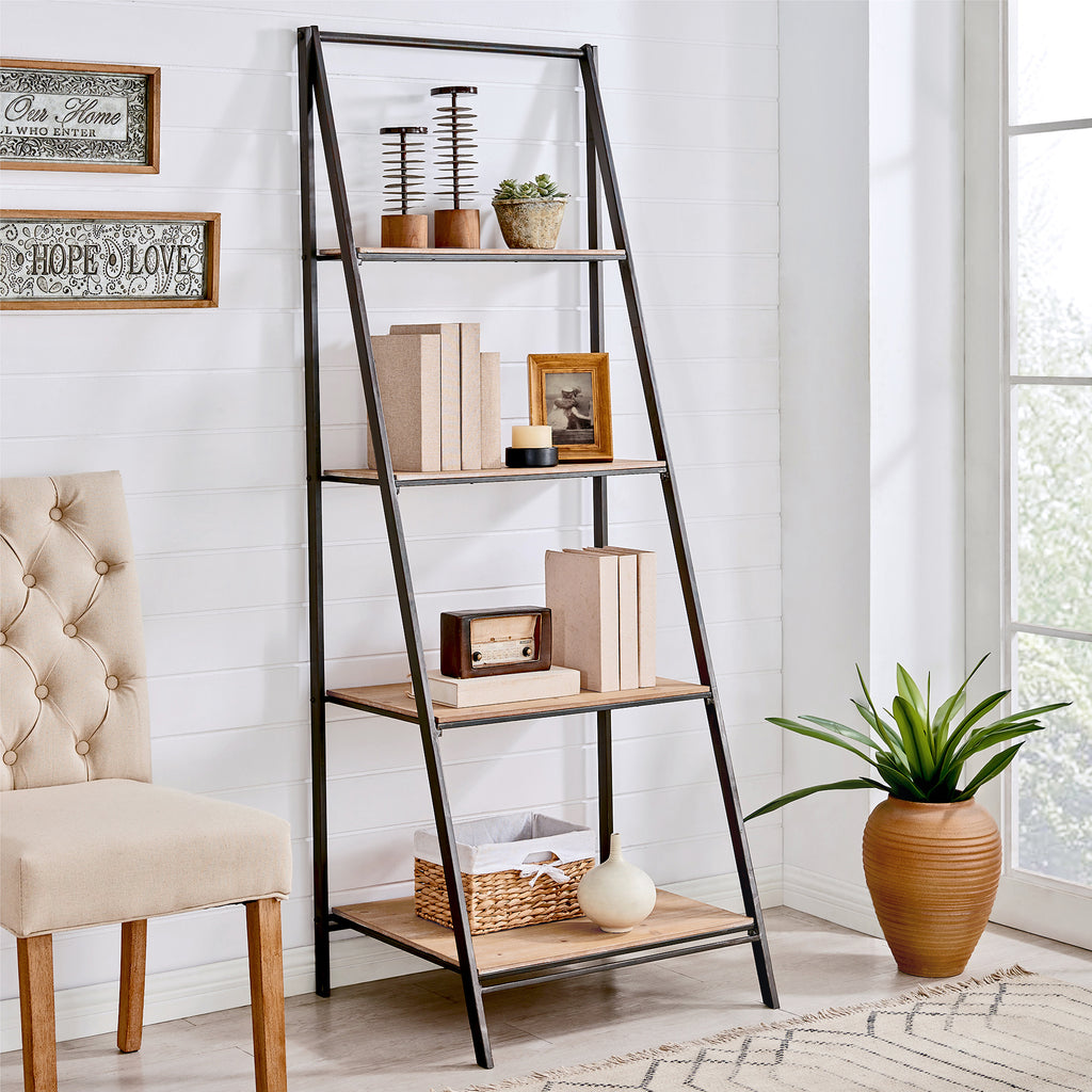 Ladder shelf discount with wine rack