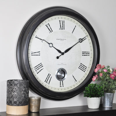 FirsTime & Co. Black Adair Pendulum Wall Clock, Traditional Style, Made of Plastic