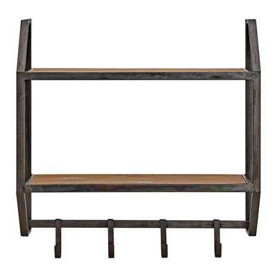 FirsTime & Co. Brown Bentley Wall Shelf With Hooks, Industrial Style, Made of Wood
