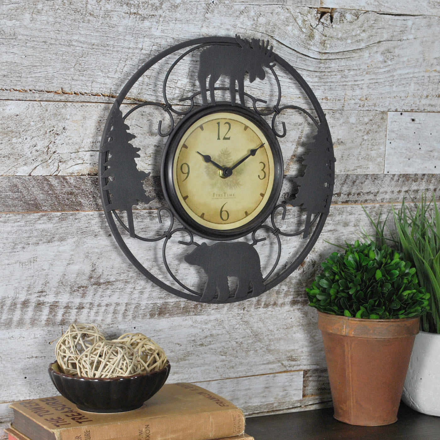 FirsTime & Co. Black Wildlife Wire Wall Clock, Cabin & Lodge Style, Made of Metal